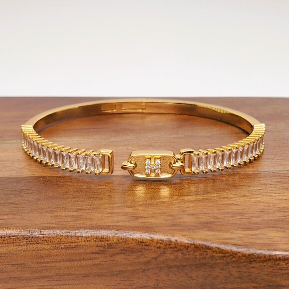 14K Gold 7" Womens 2ct Diamond Bangle Bracelet Ladies New 14 K Silver Jewelry - Picture 1 of 4